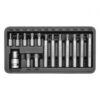Torx Bit Socket Set - Chrome Vanadium - 1/2" Connector - Standard Length and Long - 15 Piece - YT-0411