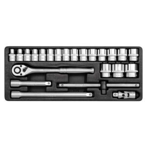 Socket Set - AS-Drive 6 Point - Chrome Vanadium - 1/2" Connector - 23 Piece - YT-12651
