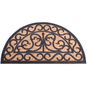 Rubber and Coir Doormat - Spider Half Moon - 70 x 40 x 0.7 cm - Black Base with Natural Coir - CMM00001