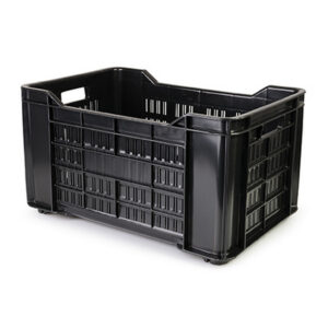 Stack Crate - Agri Lug - Plastic Box - Vented Base and Sides - 53 x 35.5 x 29 cm - Recycled Material - Black - PI-401-Vented-black