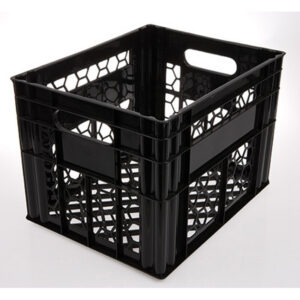 Milk Crate - Vented Base and Sides - Plastic Dairy Container - 43 x 33.5 x 30.5 cm - Recycled Material - Black - PI-200-black