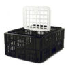 Live Chicken Crate with Lid - Plastic Bird Coop - Vented - 74 x 53 x 31 cm - Recycled Material - Black - PI-LB10-w_Lid-black
