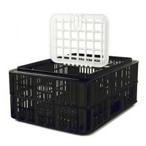 Live Chicken Crate with Lid - Plastic Bird Coop - Vented - 74 x 53 x 31 cm - Recycled Material - Black - PI-LB10-w_Lid-black