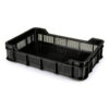 Stack Crate - Plastic Box - Solid Base and Vented Sides - 53 x 35.5 x 11.5 cm - Recycled Material - Black - PI-430-SolidB-black