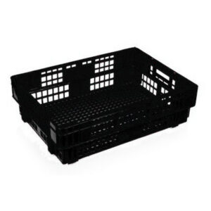 Heavy Duty Freezer Nesting Crate - Plastic Box - Vented Base and Sides - 62.5 x 45 x 17 cm - Recycled Material - Black - PI-730-black