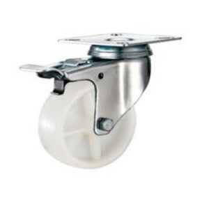 Castor Wheels - Nylon - Top Plate Swivel - Brake - White - 125mm - TOOC486