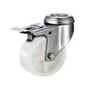 Castor Wheels - Nylon - Bolt Hole Swivel - Brake - White - 125mm - TOOC471