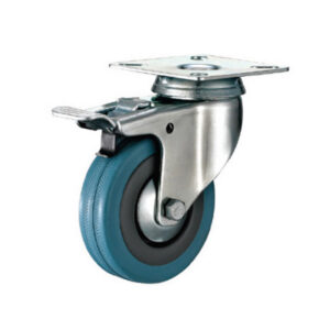 Castor Wheels - Blue Rubber - Top Plate Swivel - Brake - 125mm - TOOC454