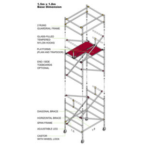 Wide Aluminium Span Tower - 1850 x 1500 x 20200mm - SPANTWR20200