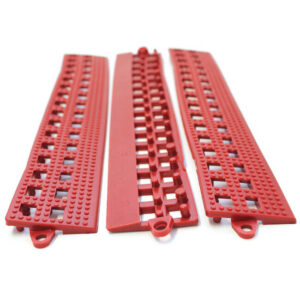 Floor Tile Male Edge - Flexi-Deck Interlinking Anti-Slip Drainage PVC Mat - 30 x 5 x 1.3 cm - Red - Pack of 3 - FD030002M3