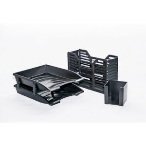 Combo Set - 2 Tier Letter Tray, Doodle Box and A4 Plastic Container - Recycled - Black - 020RCD