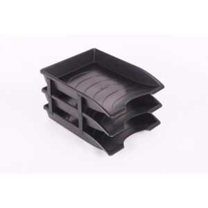 Letter Trays - Plastic - Recycled - Triple - 35 x 26 x 6 cm - Black - Pack of 21 - 017LT-RT