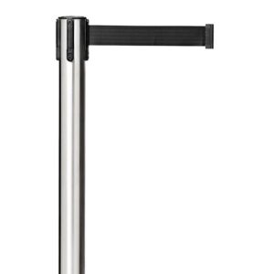 Retractable Queue Barrier Pole - Black Belt - Stainless Steel - 350 x 930mm - HOSQ007BLK