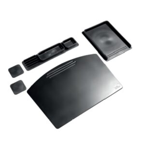 Desk Pad Set - Executive Rubber Range - Letter Tray - Desk Pad - Pen Cup - Coasters - Black - 939BL