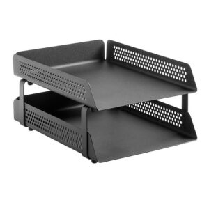 Double Letter Tray - Round Perforated Steel Range - Metal - 35 x 25 x 6.5 cm - Colour Options - 800BL