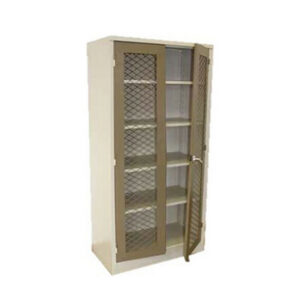 Steel Stationery Cupboard - Metal Storage Cabinet - 4 Shelves - Mesh - Ivory and Karoo - 180 x 90 x 45 cm - SC003-ivorykaroo