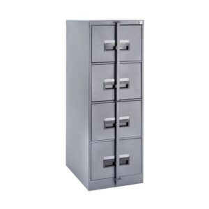 Steel Office Filing Cabinet - 4 Drawer File - Security Bar - Knock Down (Requires Assembly) - 130 x 47 x 63 cm - 4FC01KD-grey