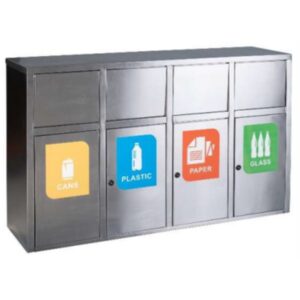 Recycling Bin Four Division - Stainless Steel - Bin Liners - Decals - 170 x 45 x 100cm - REC628