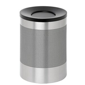 Steel Litter Bin - Wide - Swivel Funnel Top Lid and Bin Liner - Perforated - 400 Ø x 600 (H) mm - Stainless Steel - 770SS-027SD