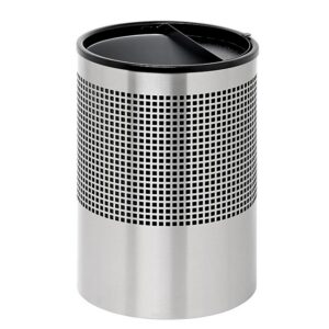 Steel Litter Bin - Wide - Ashtray Half Moon Flip Top Lid and Bin Liner - Square Punch - 400 Ø x 600 (H) mm - Stainless Steel - 752SS-027SD