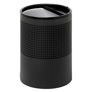 Steel Litter Bin - Wide - Ashtray Half Moon Flip Top Lid and Bin Liner - Square Punch - 400 Ø x 600 (H) mm - Black - 752BL-027SD