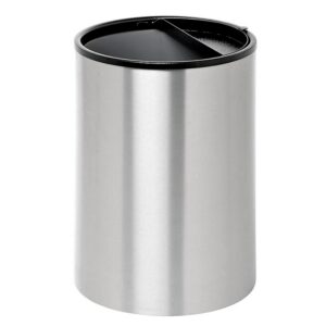 Steel Litter Bin - Wide - Ashtray Half Moon Flip Top Lid and Bin Liner - Solid - 400 Ø x 600 (H) mm - Stainless Steel - 751SS-027SD
