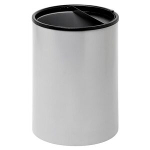 Steel Litter Bin - Wide - Ashtray Half Moon Flip Top Lid and Bin Liner - Solid - 400 Ø x 600 (H) mm - Silver - 751SI-027SD
