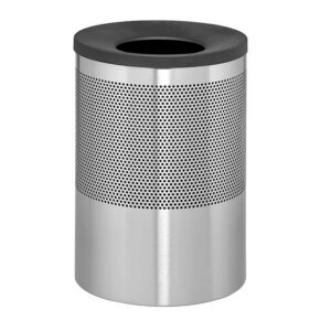 Steel Litter Bin - Wide - Funnel Top Lid and Bin Liner - Perforated - 400 Ø x 600 (H) mm - Stainless Steel - 631SS-027SD