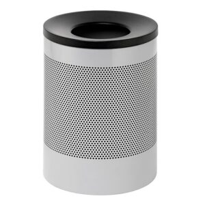 Steel Litter Bin - Wide - Funnel Top Lid and Bin Liner - Perforated - 400 Ø x 600 (H) mm - Silver - 631SI-027SD
