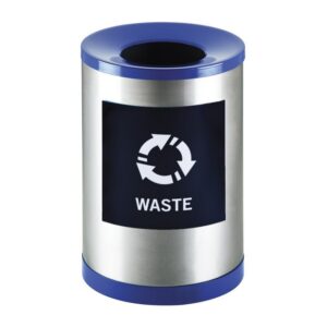 Recycling Bin Stainless Steel - Includes Lid And Base - Includes Sticker Label - 400 Ø x 600 (H) mm - Colour Options - REC001SS