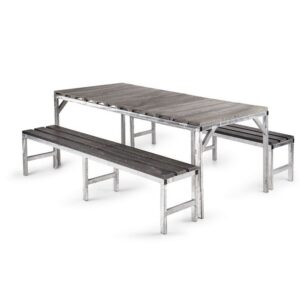 Canteen Set - 1 x Table and 2 x Single Benches - Solid Slats - 6 Seater - 180cm - CANSOLID1800