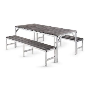 Canteen Set - 1 x Table and 2 x Single Benches - Open Slats - 6 Seater - 180cm - CANOPEN1800