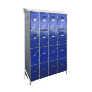 Plastic Lockers on Frame - 4 x 4-Tier (16 Tiers) - Solid Door - Slanted Top - HACCP - 4-4LF-SLANTED