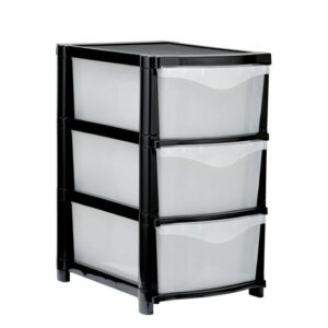 Plastic Three Drawer Unit - 3 Drawers - Black Frame & Clear Drawers
