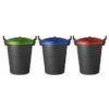 70L Dust Bin - Plastic - Black Bin With Coloured Lids - Set of 3