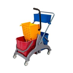 50L Double Saul Bucket and Wringer Trolley - With Caddy - 78 x 45 x 95cm