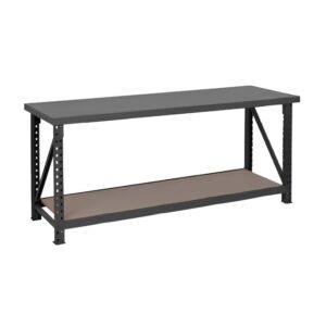 Workbench - Steel Frame and Worktop - Wood Shelf - 200 x 71 x 90 cm - Black - BENCH207190