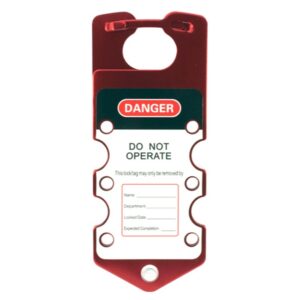 Lockout Hasp - Aluminium with Label - Holds 6 Locks - 19 x 7.7 x 1cm