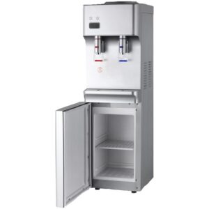 Water Cooler Dispenser - Hot and Cold - Freestanding with Storage Compartment - Silver