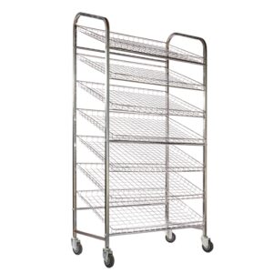 Wire Mesh Bread Trolley - Mobile - 7 Tier - Chrome and Electroplated - 193 x 110 x 58cm