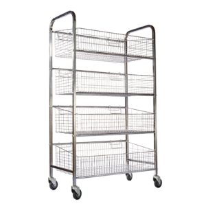 Wire Mesh Bread Roll Trolley - Mobile - 4 Tier - Electroplated - 170 x 110 x 52cm