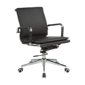 Medium Back Office Chair - Eames Flat Cushion - PU Leather - Tilt - Gas Height - Colour Options
