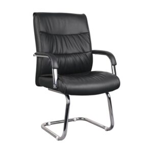 Visitors Arm Chair - Chrome Panel - PU Leather - Black