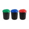 60L Dust Bin - Plastic - Black Bin With Coloured Lids - Set of 3