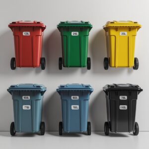 Red 660 liter wheelie bin