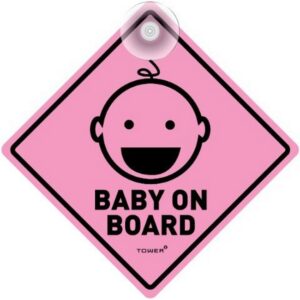 Vehicle Signage - Baby on Board - Pink - 150 x 150mm - SIGNBOBP