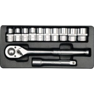 Socket Set - AS-Drive 6 Point - Chrome Vanadium - 1/2" Connector - 12 Piece - YT-12621