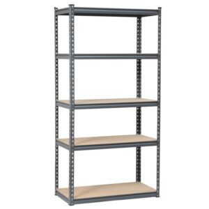 Steel Shelving - 5 Tier - Heavy Duty - Boltless - Metal Frame and MDF Shelves - Grey - ADIY3904