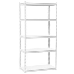 Steel Shelving - 5 Tier - Heavy Duty - Boltless - Metal Frame and MDF Shelves - White - ADIY3903