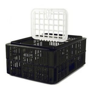 Live Chicken Crate with Lid - Plastic Bird Coop - Vented - 74 x 53 x 31 cm - Recycled Material - Black - PI-LB10-w_Lid-black